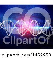 Clipart Of A 3d Dna Double Hexlix Strand Over A Connection Technology Background Royalty Free Illustration