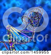 Clipart Of A 3d Colorful Double Helix Dna Strand Over A Blue Background Royalty Free Illustration