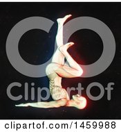Clipart Of A 3d Medical Male Figure Doing A Yoga Pose With Dual Color Effect Over Black Royalty Free Illustration