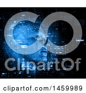 3d Cyborg Head With Circuitry Over Binary Code