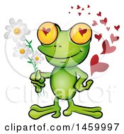 Clipart Of A Romantic Frog With Hearts And Flowers Royalty Free Vector Illustration by Domenico Condello