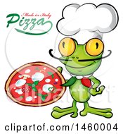 Poster, Art Print Of Cartoon Frog Chef Holding A Pie With Made In Italy Pizza Text