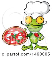 Poster, Art Print Of Cartoon Frog Chef Holding A Pizza