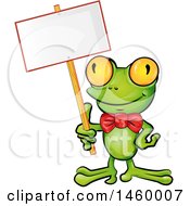 Poster, Art Print Of Happy Frog Wearing A Bowtie And Holding A Blank Sign