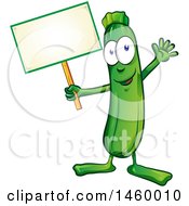 Green Zucchini Mascot Holding A Blank Sign