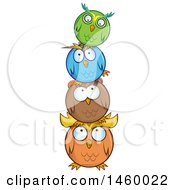 Poster, Art Print Of Cartoon Stack Of Round Owls