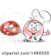 Poster, Art Print Of Cartoon Italian Chef Holding A Pizza And Thumb Up