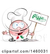 Poster, Art Print Of Cartoon Italian Chef Holding A Pizza Sign