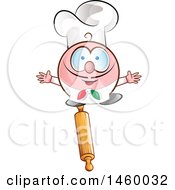 Poster, Art Print Of Cartoon Italian Chef Balancing On A Rolling Pin