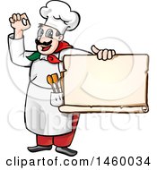 Poster, Art Print Of Cartoon Italian Chef Gesturing Perfect Or Okay And Holding A Blank Menu Or Sign