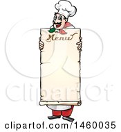 Clipart Of A Cartoon Italian Chef Holding A Menu Board Royalty Free Vector Illustration by Domenico Condello
