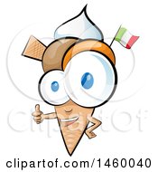 Clipart Of A Waffle Ice Cream Cone Mascot With An Italian Flag Giving A Thumb Up Royalty Free Vector Illustration