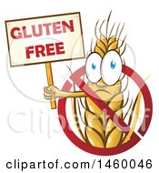 Clipart Of A Wheat Mascot Holding A Gluten Free Sign In A Prohibited Symbol Royalty Free Vector Illustration