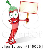 Poster, Art Print Of Spicy Red Chile Pepper Devil Mascot Holding A Blank Sign