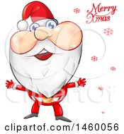 Poster, Art Print Of Santa Claus With Red Snowflakes And Merry Xmas Text