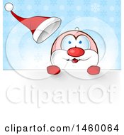 Poster, Art Print Of Christmas Santa Claus Looking Over A Sign Against Snowflakes