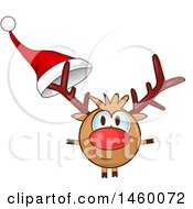 Poster, Art Print Of Christmas Reindeer With A Santa Hat On His Antler