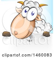 Poster, Art Print Of Cartoon Happy Sheep Over A Sign
