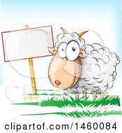 Poster, Art Print Of Cartoon Happy Sheep By A Blank Sign