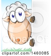 Poster, Art Print Of Cartoon Happy Sheep Looking Around A Sign