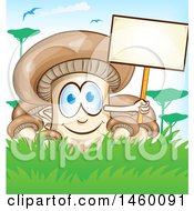 Poster, Art Print Of Cartoon Mushroom Mascot Holding A Blank Sign