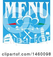 Chef Hat And Food Icons Over The Leaning Tower Of Pisa And Coliseum With Menu Text