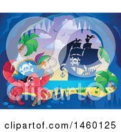 Poster, Art Print Of Crab In A Cave With A View Of A Pirate Ship