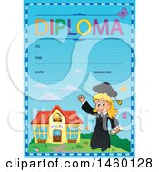 Poster, Art Print Of Diploma Template With A Graduate Girl