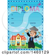 Poster, Art Print Of Diploma Template With A Graduate Boy
