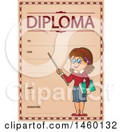 Poster, Art Print Of Diploma Template With A Female Teacher