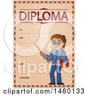Poster, Art Print Of Diploma Template With A Male Teacher