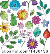 Clipart Of Sketched Flowers Royalty Free Vector Illustration