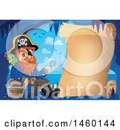 Poster, Art Print Of Parchment Scroll In A Cave With A Pirate And Treasure