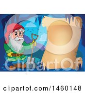 Clipart Of A Parchment Scroll In A Cave With A Dwarf Royalty Free Vector Illustration by visekart
