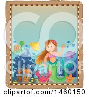 Poster, Art Print Of Parchment Border Of A Mermaid And Creatures With Sunken Treasure