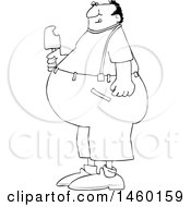 Clipart Of A Black And White Fat Man Eating Ice Cream Royalty Free Vector Illustration