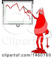 Clipart Of A Red Devil Discussing A Decline In The Economy Royalty Free Vector Illustration by djart