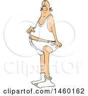 Clipart Of A Chubby White Man In His Underwear With A Hole In His Sock Royalty Free Vector Illustration