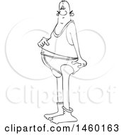 Clipart Of A Black And White Chubby Man In His Underwear With A Hole In His Sock Royalty Free Vector Illustration