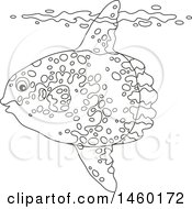 Clipart Of A Black And White Moonfish Underwater With His Top Fin Sticking Out Of A Wave Royalty Free Vector Illustration