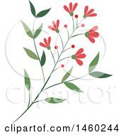 Clipart Of A Branch With Berries And Flowers Royalty Free Vector Illustration