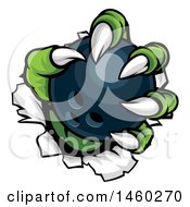 Clipart Of Green Monster Claws Ripping Through Metal With A Bowling Ball Royalty Free Vector Illustration