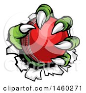 Clipart Of A Green Monster Claws Ripping Through Metal With A Cricket Ball Royalty Free Vector Illustration