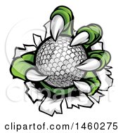 Clipart Of A Green Monster Claws Ripping Through Metal With A Golf Ball Royalty Free Vector Illustration