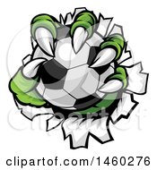 Clipart Of A Green Monster Claws Ripping Through Metal With A Soccer Ball Royalty Free Vector Illustration