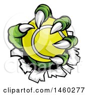 Clipart Of A Green Monster Claws Ripping Through Metal With A Tennis Ball Royalty Free Vector Illustration