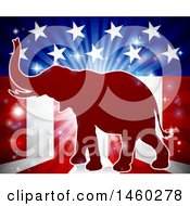 Poster, Art Print Of Red Silhouette Of A Republican Elephant Over An American Flag Themed Burst