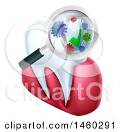 Clipart Of A 3d Magnifying Glass Discovering Germs Or Bacteria On A Tooth And Gums Royalty Free Vector Illustration by AtStockIllustration