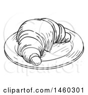 Poster, Art Print Of Black And White Vintage Engraved Croissant On A Plate