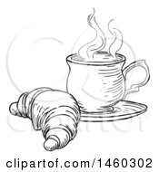 Clipart Of A Black And White Vintage Engraved Croissant Royalty Free Vector Illustration